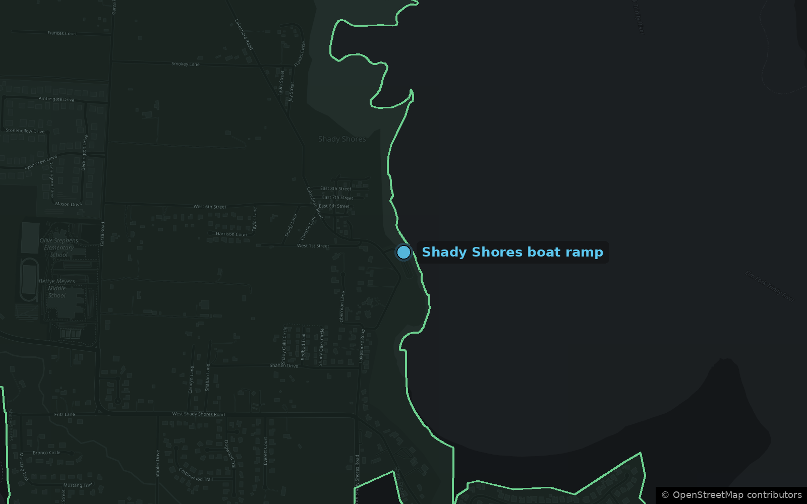 Map of the Shady Shores boat ramp